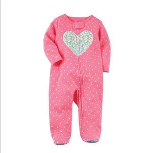 Carters Heart Sleep and Play Zip-Up Footie in Pink
